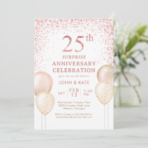 Pink Calligraphy Surprise 25th Anniversary Invitation