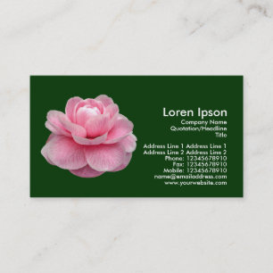 Pink Camelia - Dark Green Business Card