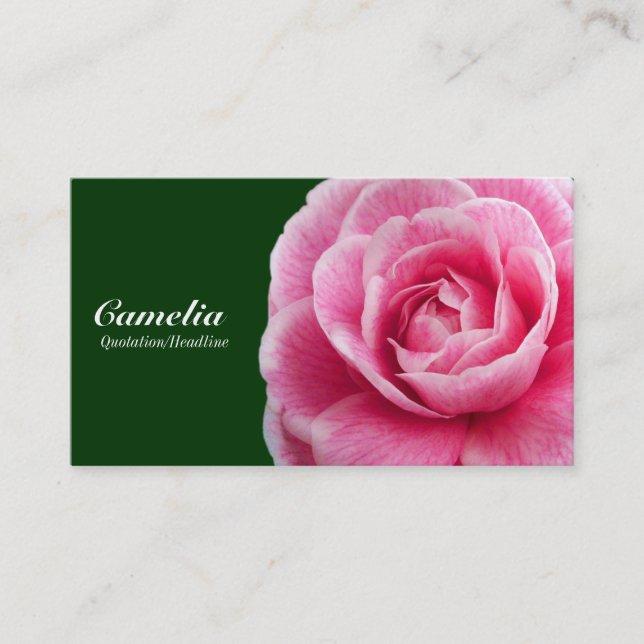 Pink Camelia II - Dark Green 003300 Business Card (Front)