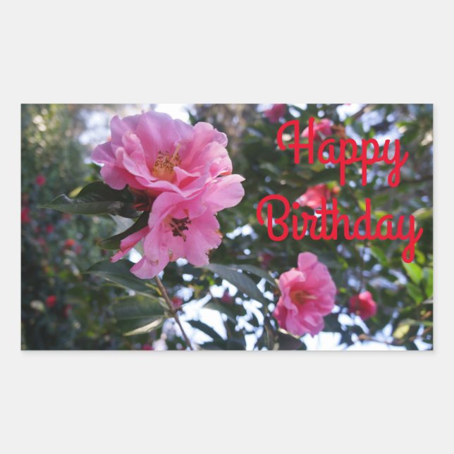 Pink Camellia #2 Happy Birthday Stickers (Front)