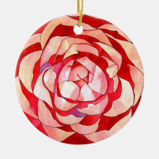 Pink Camellia abstract original art painting Ceramic Tree Decoration (Front)