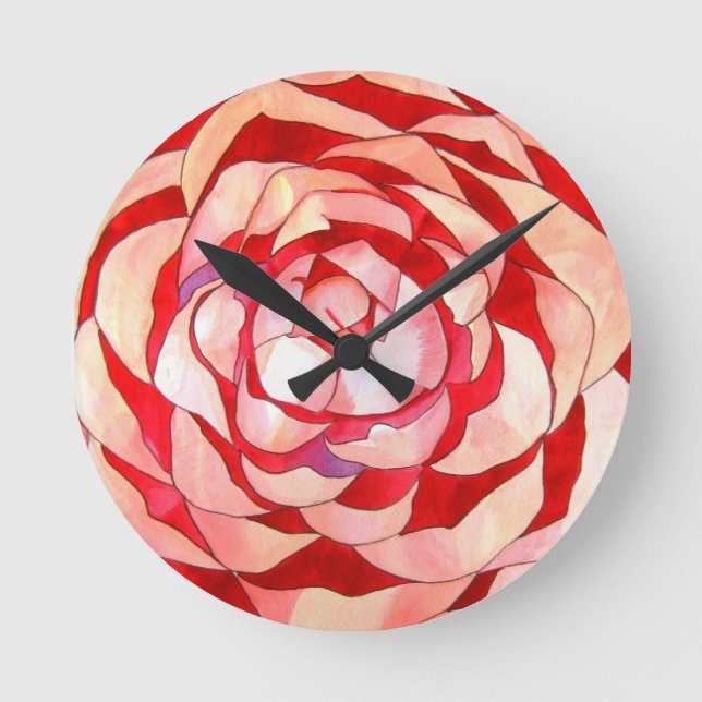 Pink Camellia abstract original art painting Round Clock (Front)