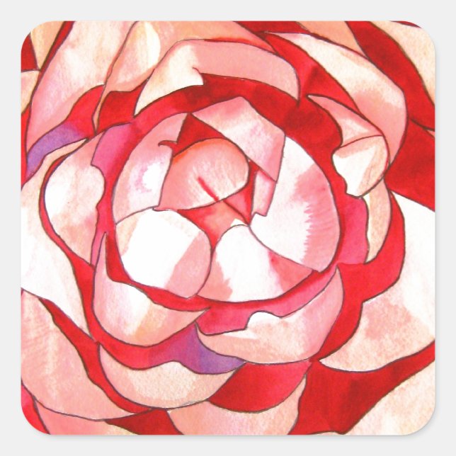 Pink Camellia abstract original art painting Square Sticker (Front)