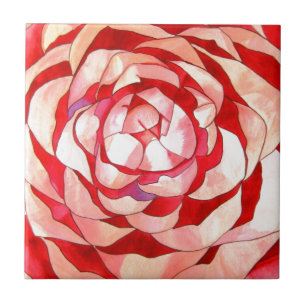 Pink Camellia abstract original art painting Tile