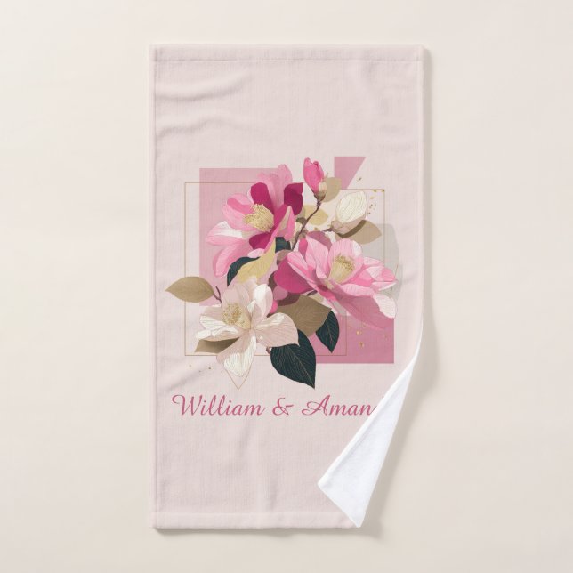 Pink Camellia Bloom Towel (Hand Towel)