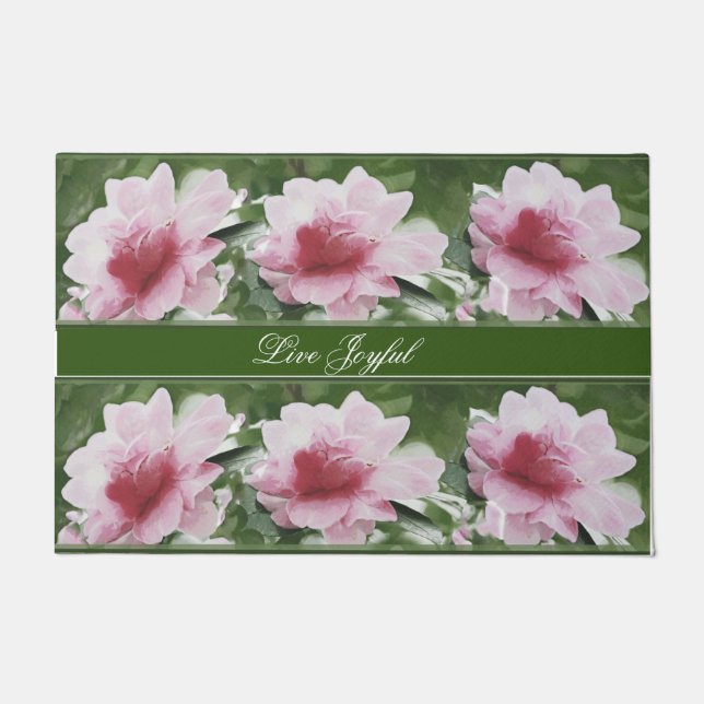Pink Camellia Floral Floor Mat Rug (Front)