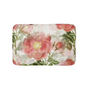 Pink Camellia Floral Pattern Bath Mat