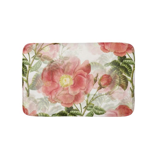 Pink Camellia Floral Pattern Bath Mat (Front)