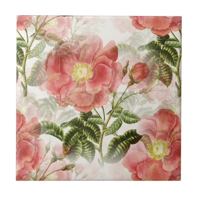 Pink Camellia Floral Pattern Tile (Front)
