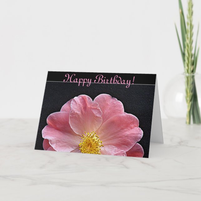 Pink Camellia flower Birthday Card (Front)
