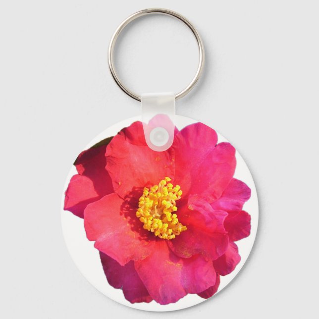 pink camellia flower key ring (Front)