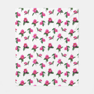 Pink camellia sumie ink and watercolor painting fleece blanket