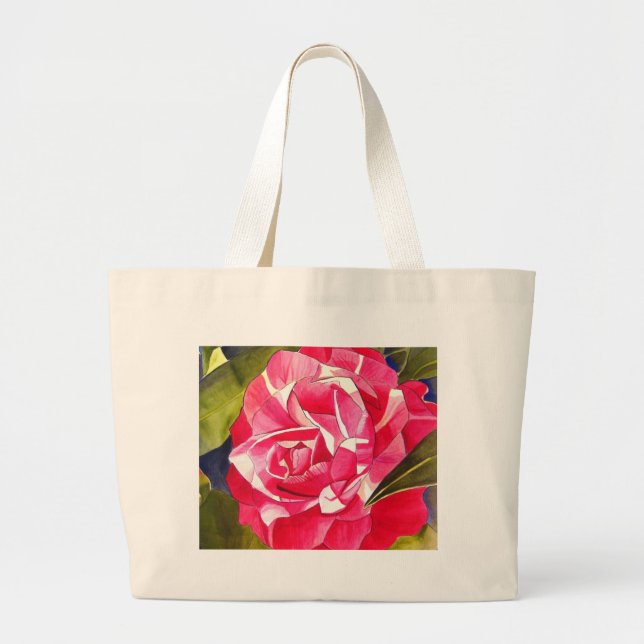 Pink Camellia watercolor flower art painting Large Tote Bag (Front)