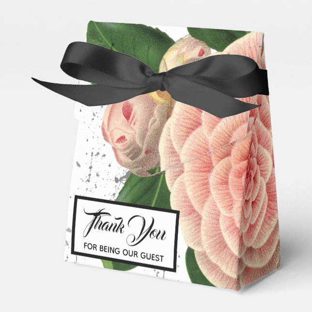 Pink Camellia Wedding Favor Box (Front Side)
