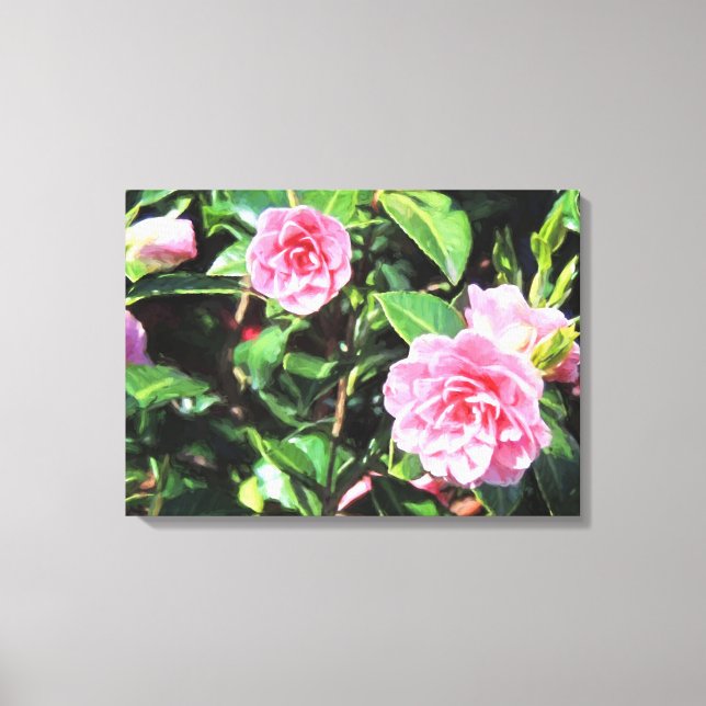 Pink Camellias Digital Painting Canvas Wall Art (Front)