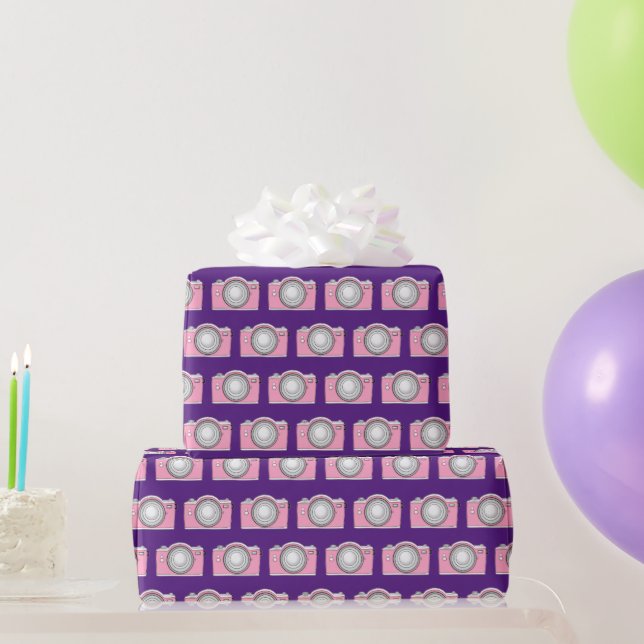 pink cameras on purple wrapping paper (Party Gifts)