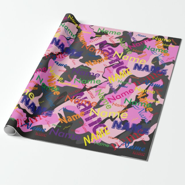 Pink Camo Add Name Custom Wrapping Paper (Unrolled)