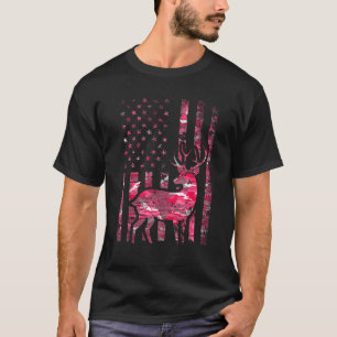 Pink Camo American Flag Camouflage Buck Hunting Wo T-Shirt
