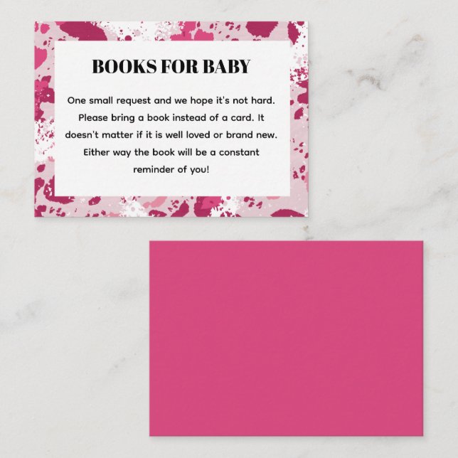 Pink Camo Baby Shower Books For Baby Enclosure Card (Front/Back)