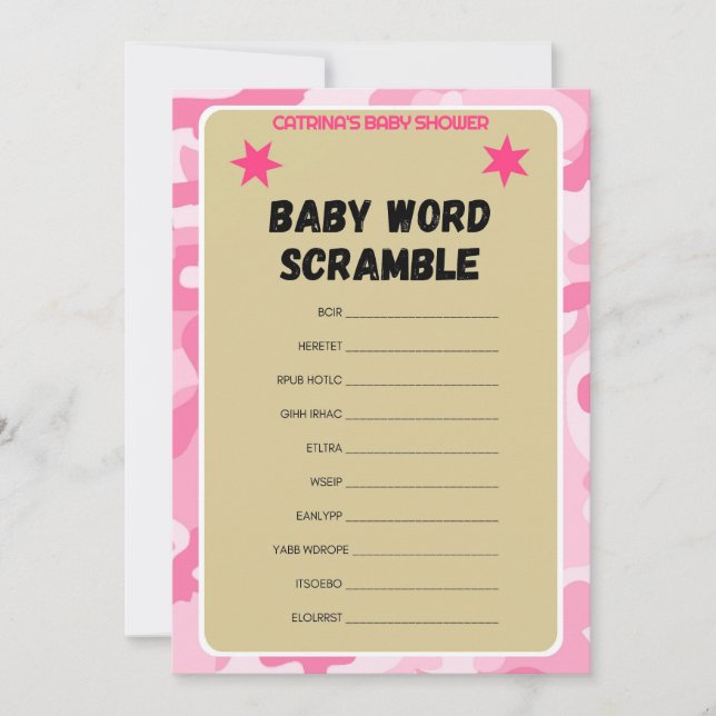 Pink Camo Baby Shower game - Editable Name, 5x7  Invitation (Front)