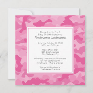 Pink Camo Baby Shower or Party Invitation