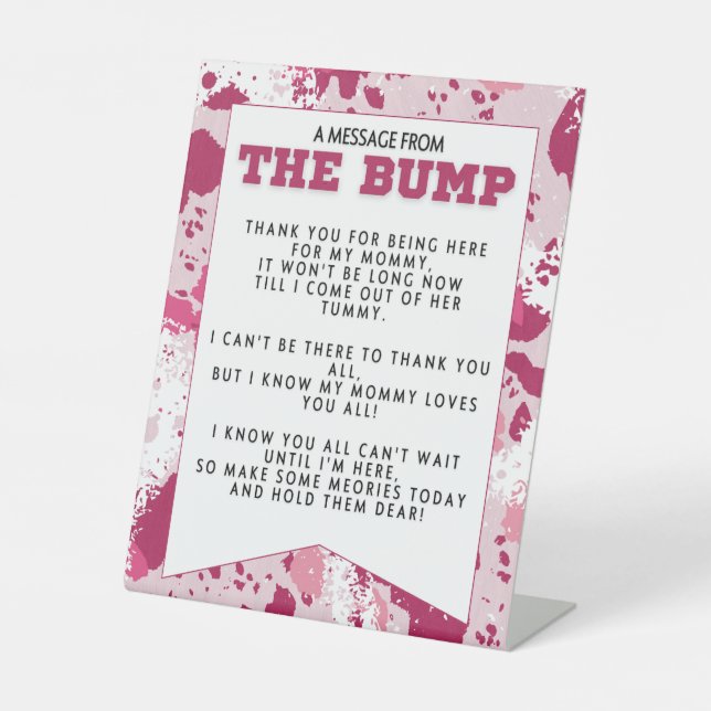 Pink Camo Birthday Party Supplies Baby Shower Pedestal Sign (Front)
