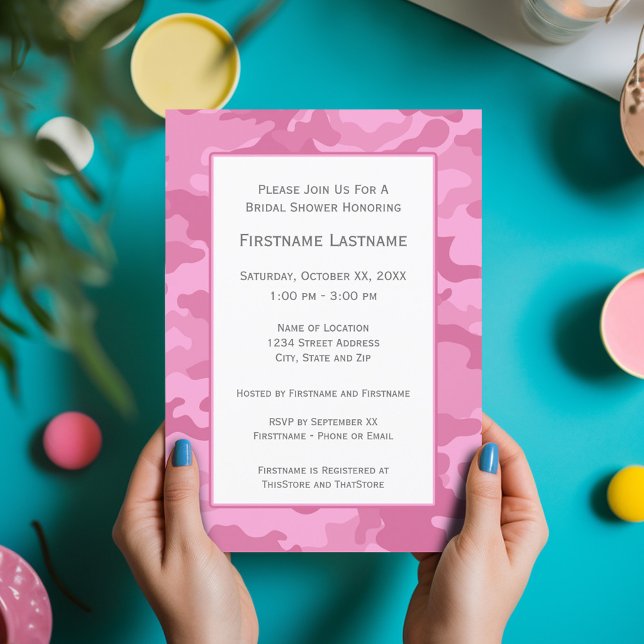 Pink Camo Bridal Shower or Engagement Party Invitation (Pink Camo Bridal Shower Invitation)