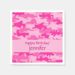 Pink Camo Camouflage Happy Birthday Party Napkin