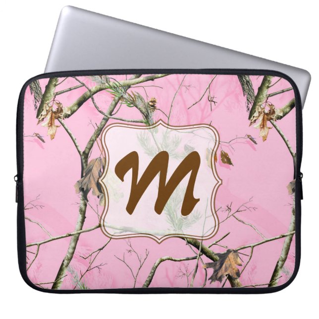Pink Camo Camouflage Hunt Monogram 15" Laptop Case (Front)