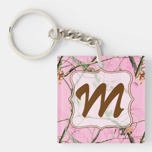 Pink Camo Camouflage Hunting Girl Real Key Chain (Front)