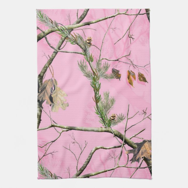 Pink Camo Camouflage Hunting Kitchen Dish Towel (Vertical)