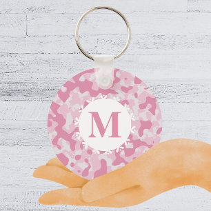 Pink Camo Camouflage Monogram Initial Key Ring