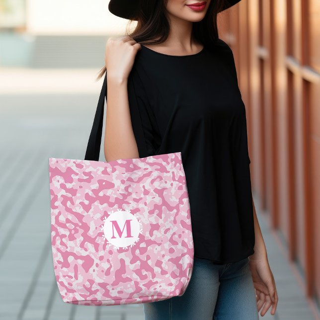 Pink Camo Camouflage Monogram Initial Tote Bag (Pink Camo Camouflage Monogram Initial Tote Bag)
