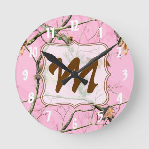 Pink Camo Camouflage Monogram Initial Wall Clock