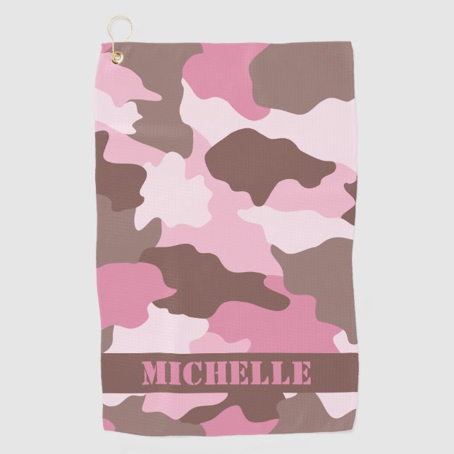 Pink Camo Camouflage Monogram Name Golf Towel (Front)