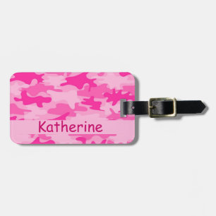 Pink Camo Camouflage Name Personalised Luggage Tag