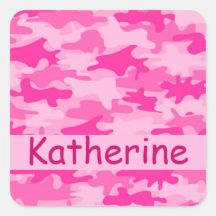 Pink Camo Camouflage Name Personalised Square Sticker