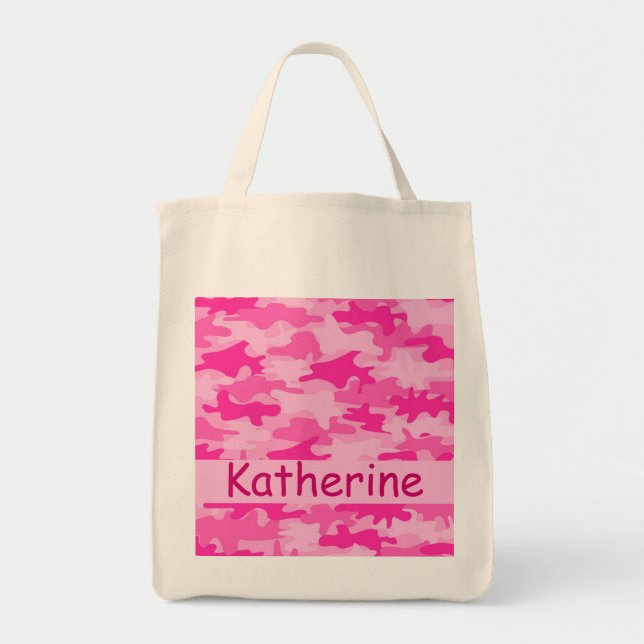 Pink Camo Camouflage Name Personalised Tote Bag (Front)