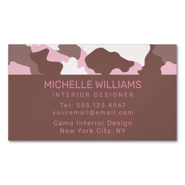 Pink Camo Camouflage Pattern Professional Magnetic Business Card (Front)