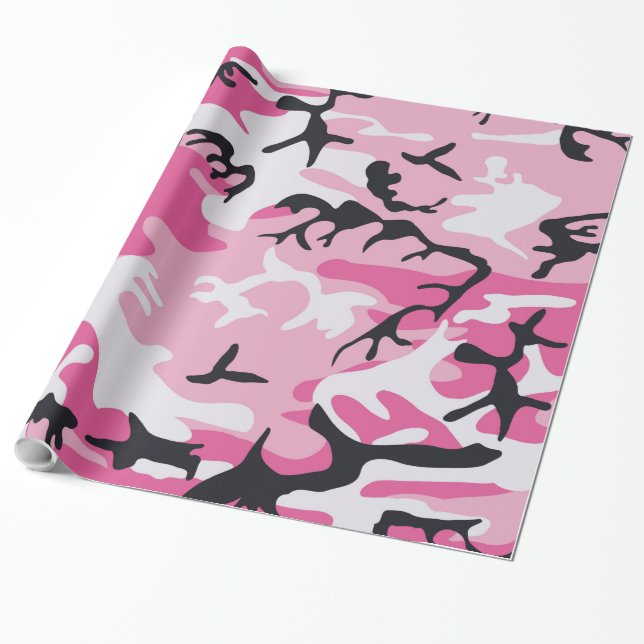 Pink Camo Camouflage Pattern Wrapping Paper (Unrolled)