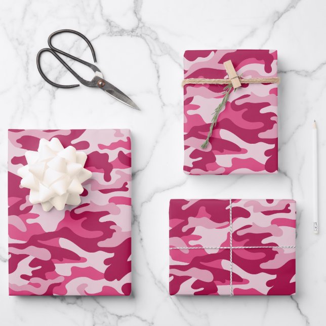 Pink Camo Camouflage Wrapping Paper Sheet (Front)