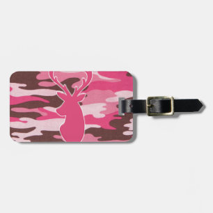 Pink camo deer head luggage tag
