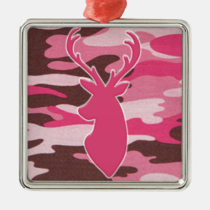 Pink camo deer head metal tree decoration