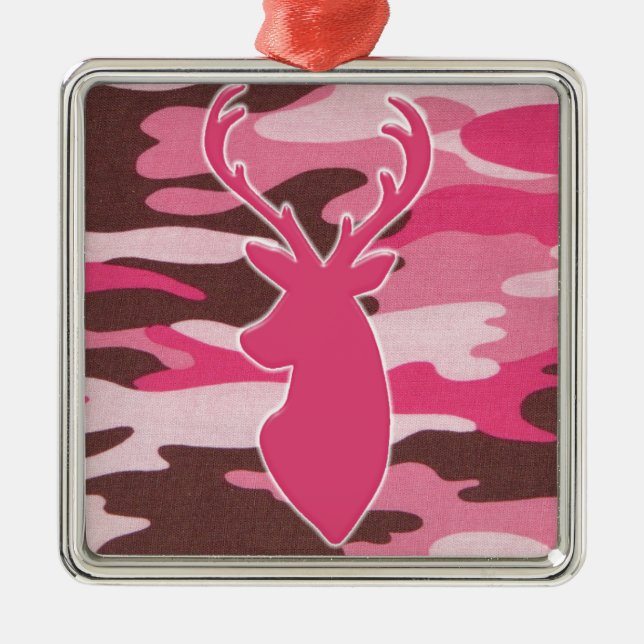 Pink camo deer head metal tree decoration (Front)