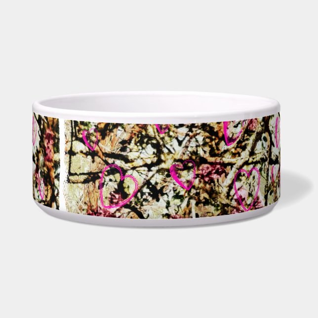 Pink Camo Dog Food Dish (Front)