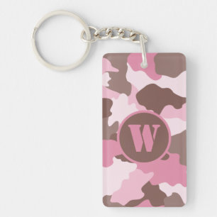 Pink Camo Girly Camouflage Monogram Initial Key Ring