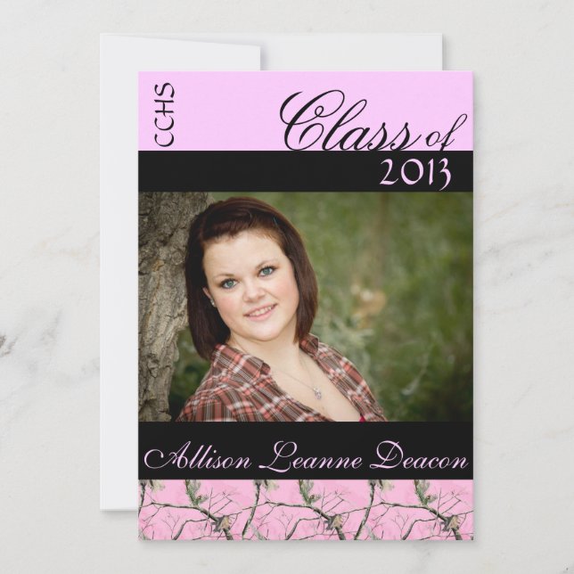 Pink Camo Graduation announcement (Front)