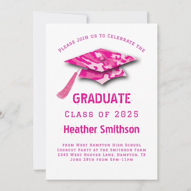Pink Camo Graduation Party Invitation (Front)