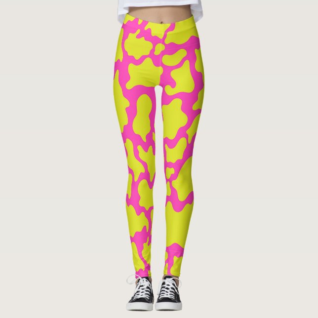 Pink Camo Leggings with Yellow Shapes (Front)