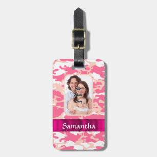 Pink camo luggage tag